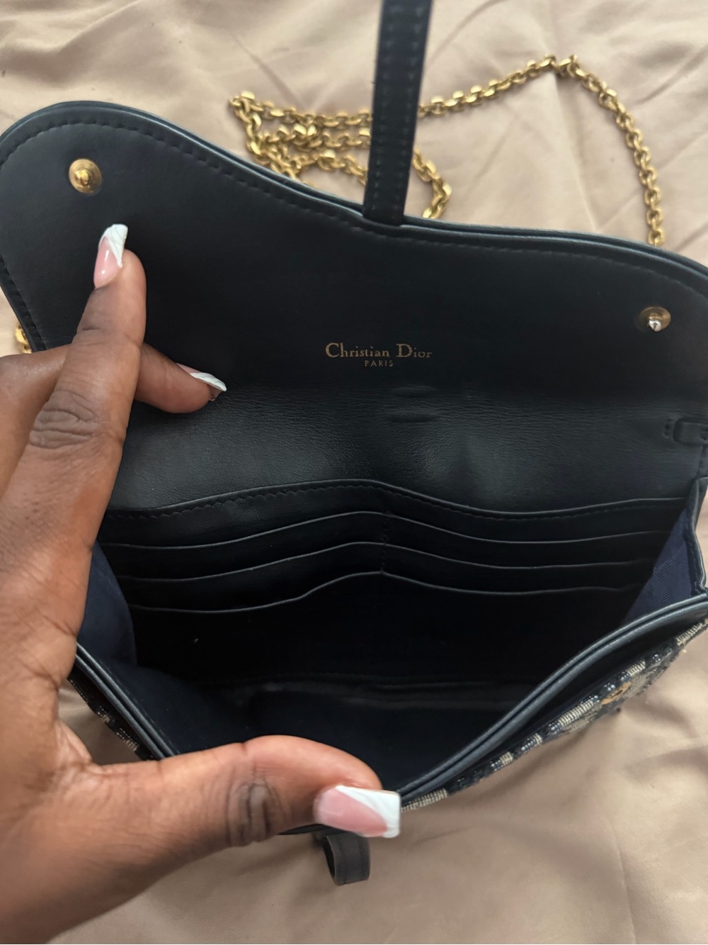 Dior Blue Oblique Canvas Saddle-Style Crossbody with Gold Chain - Picture 7 of 8
